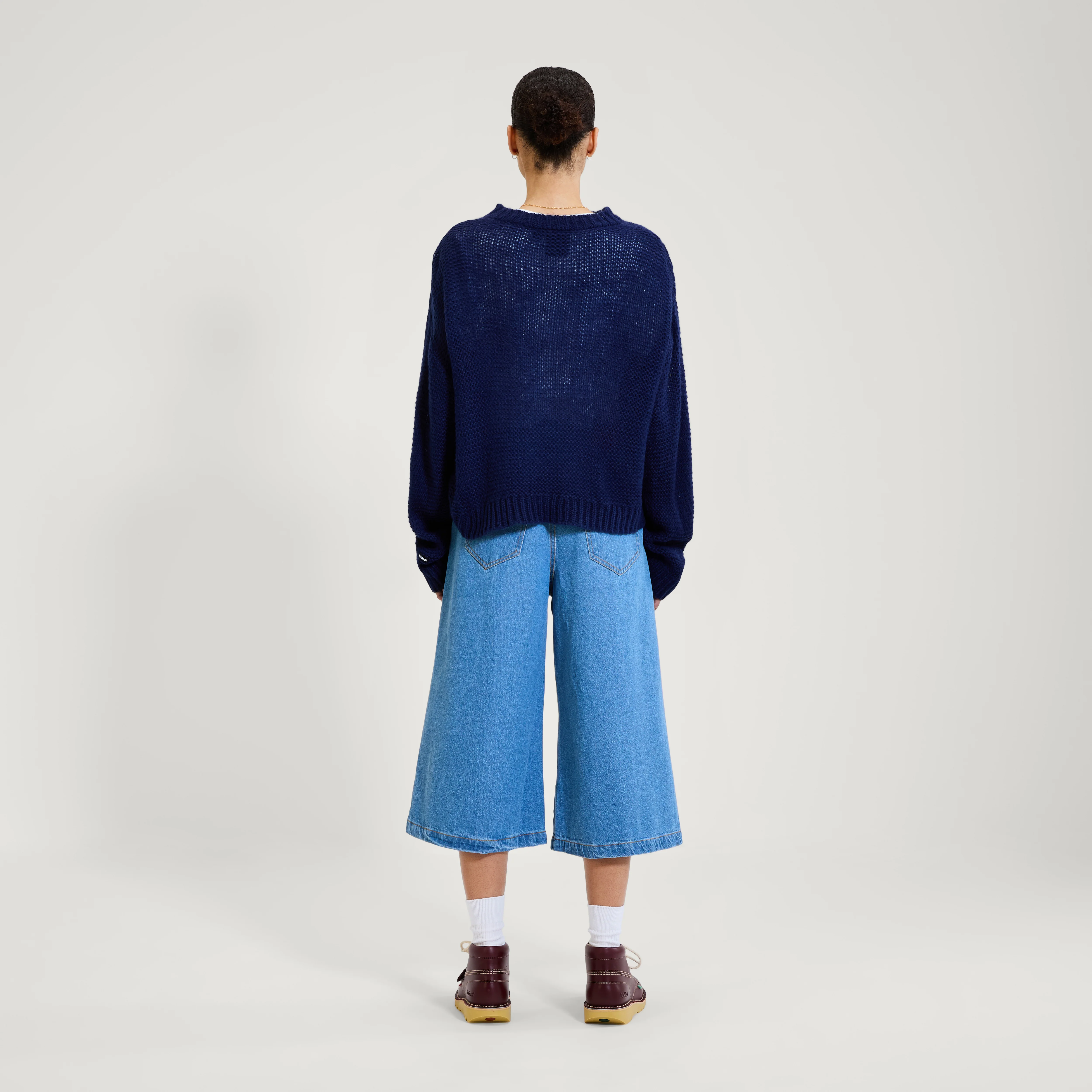 Adult Womens Kickers Boat Neck Wide Sleeve Knit Navy - Image 6
