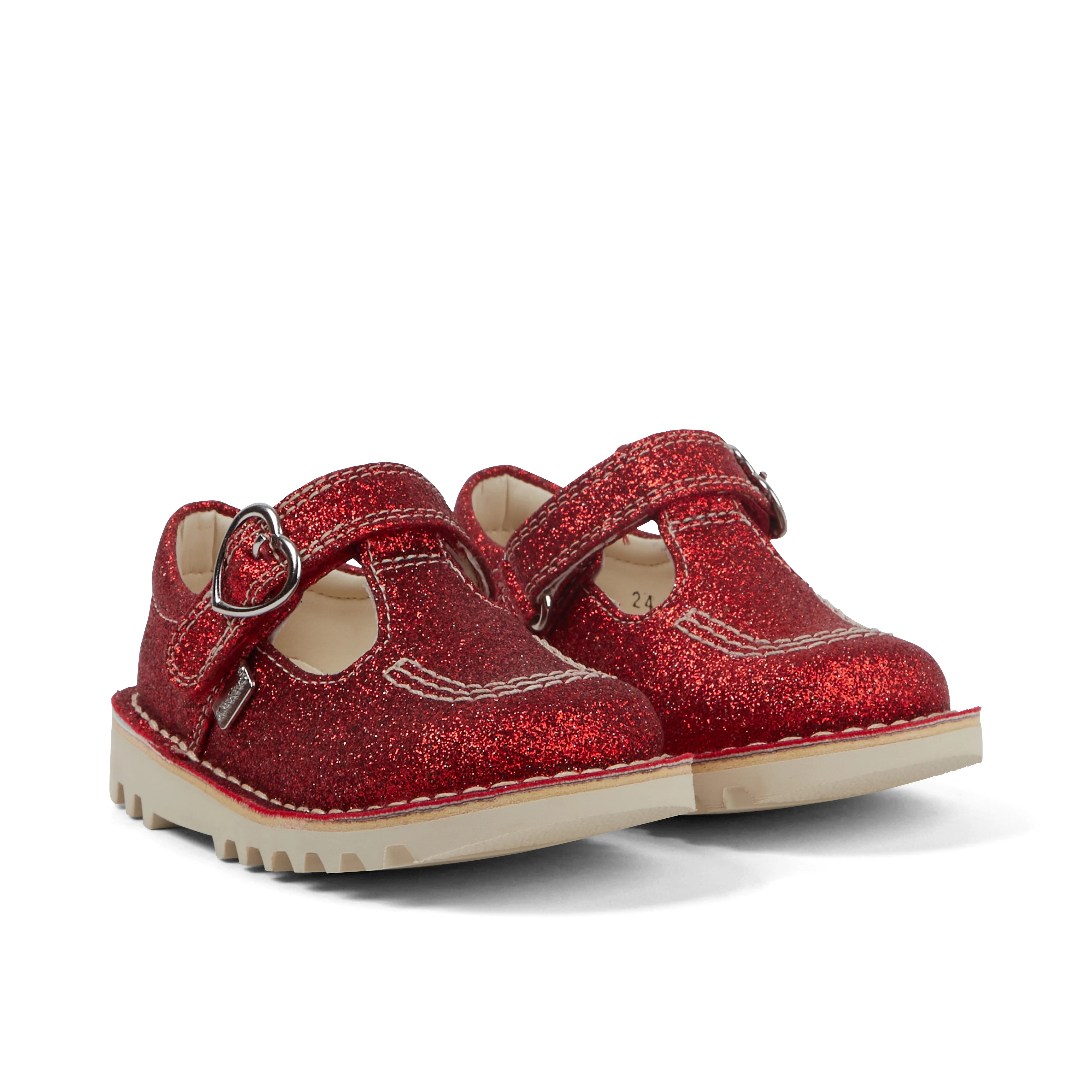 Infant Unisex Kick T-Bar Glitter Shoes Red - Image 3