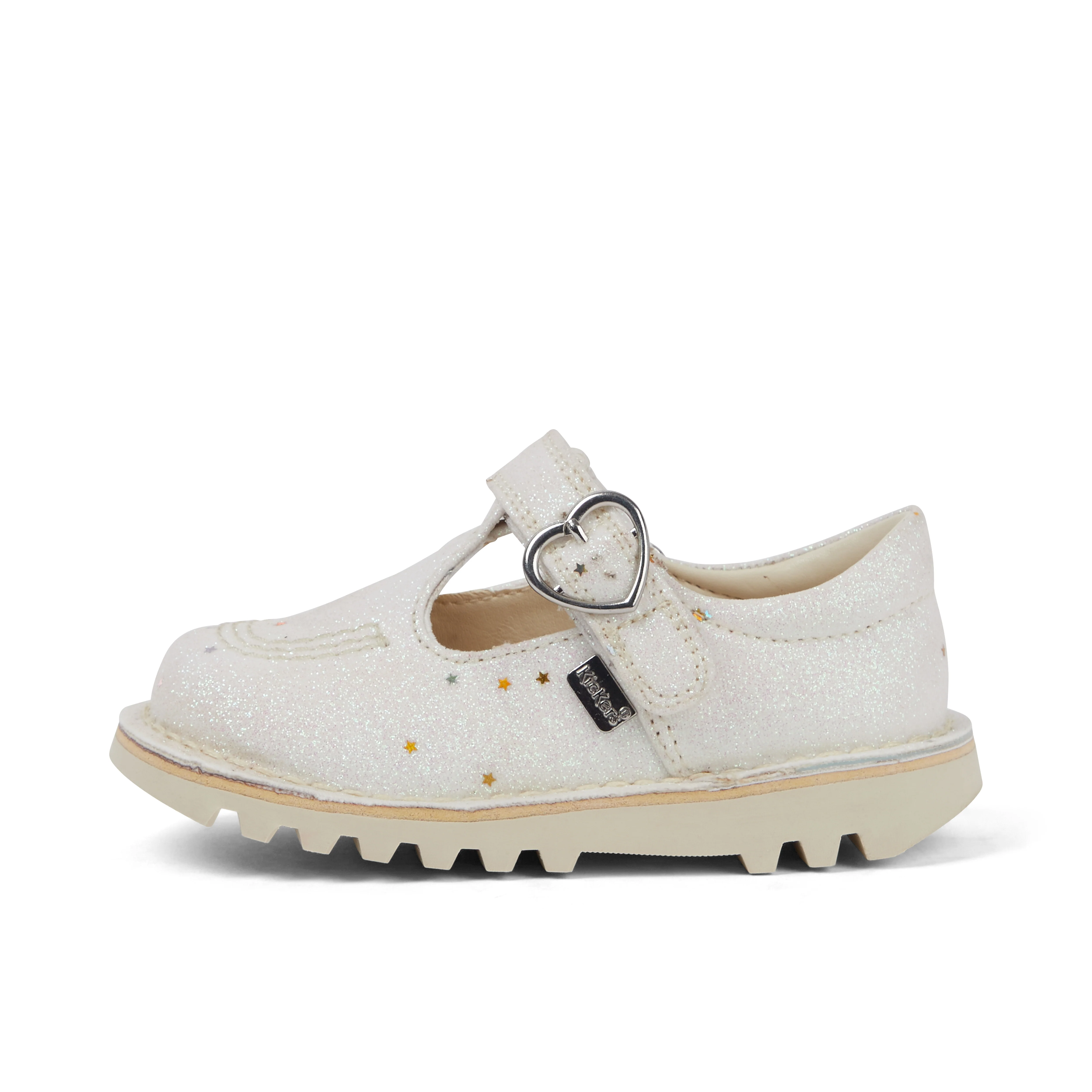 Infant Unisex Kick T-Bar Glitter Shoes White