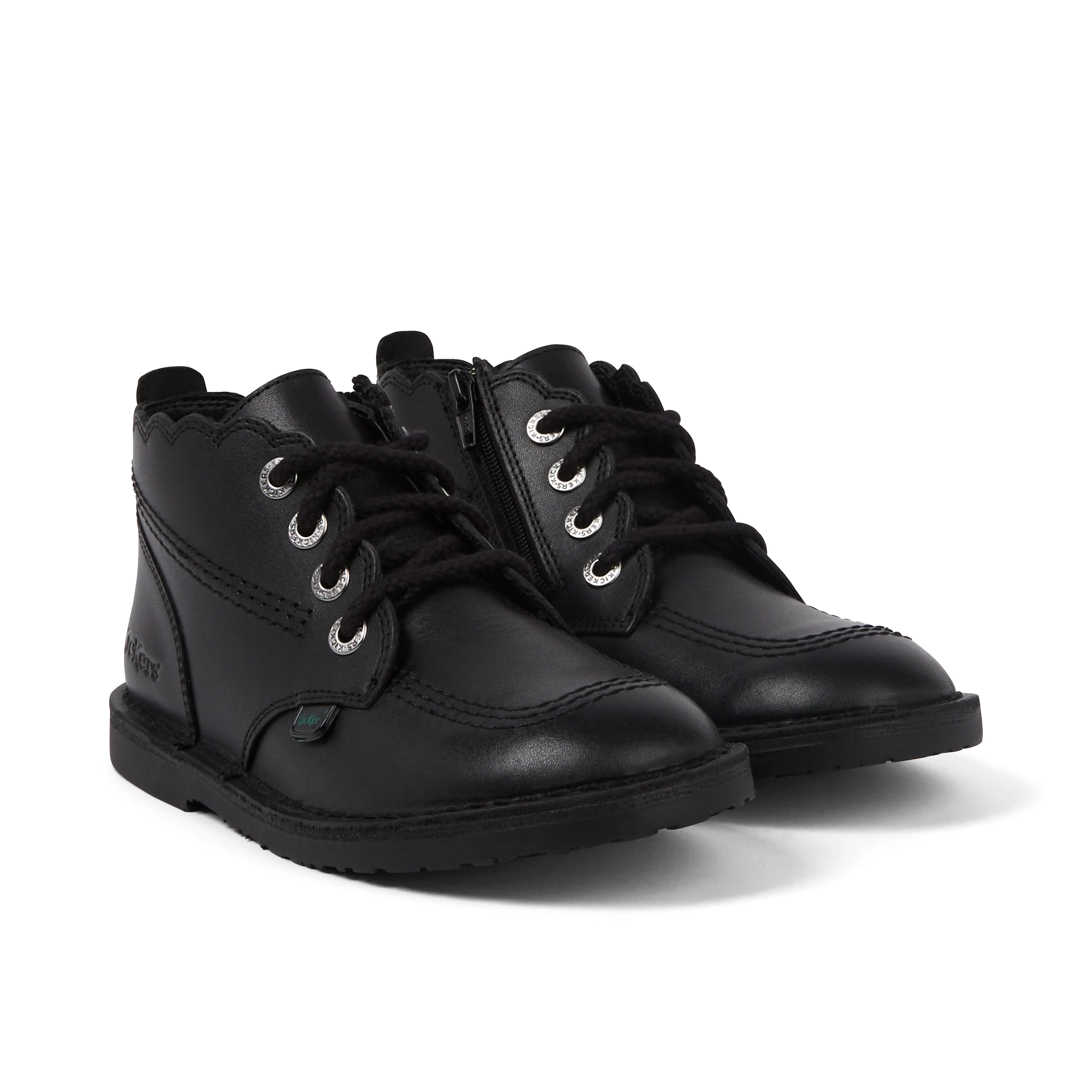 Junior Girls Adlar Hi Scallop Leather Boots Black - Image 3