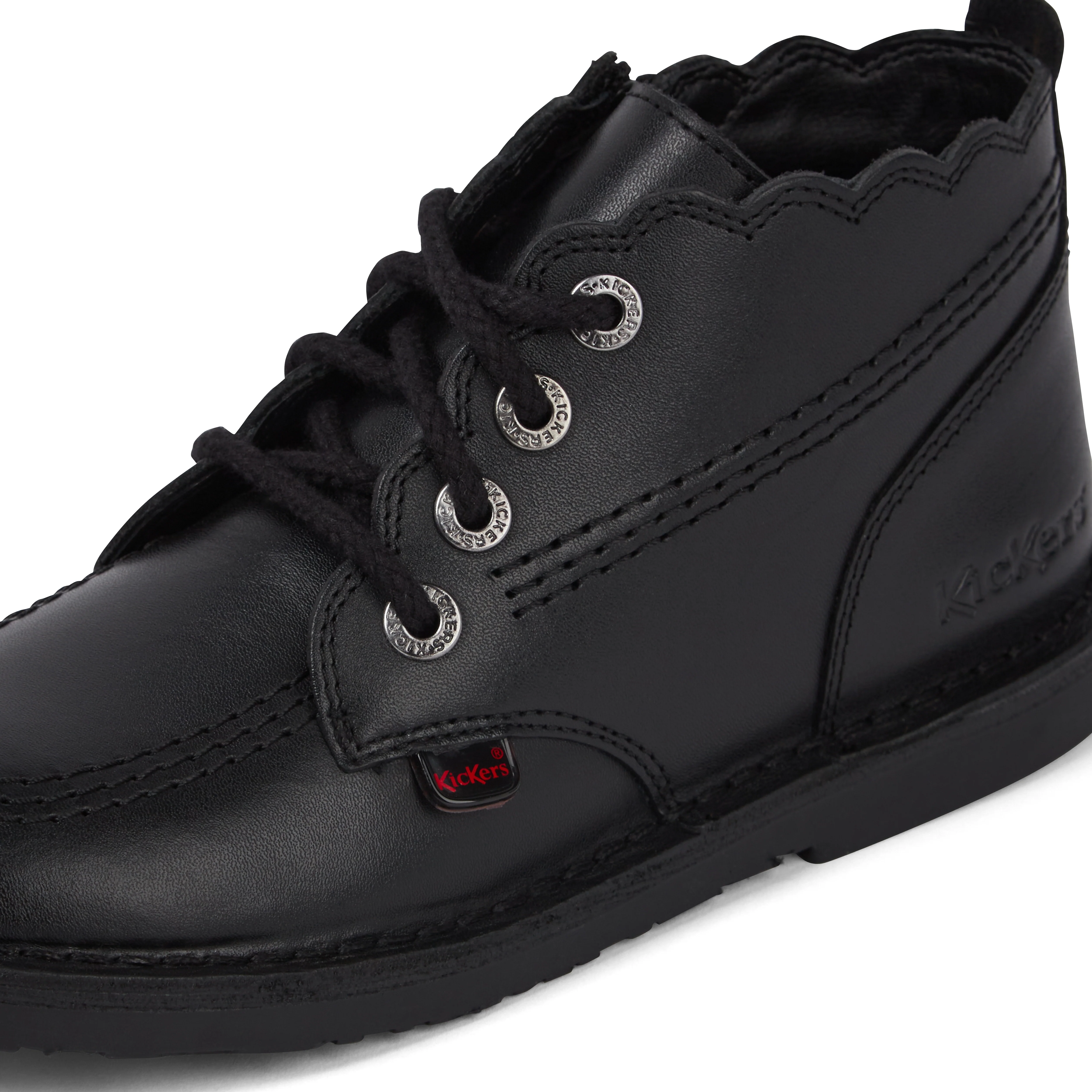 Junior Girls Adlar Hi Scallop Leather Boots Black - Image 6