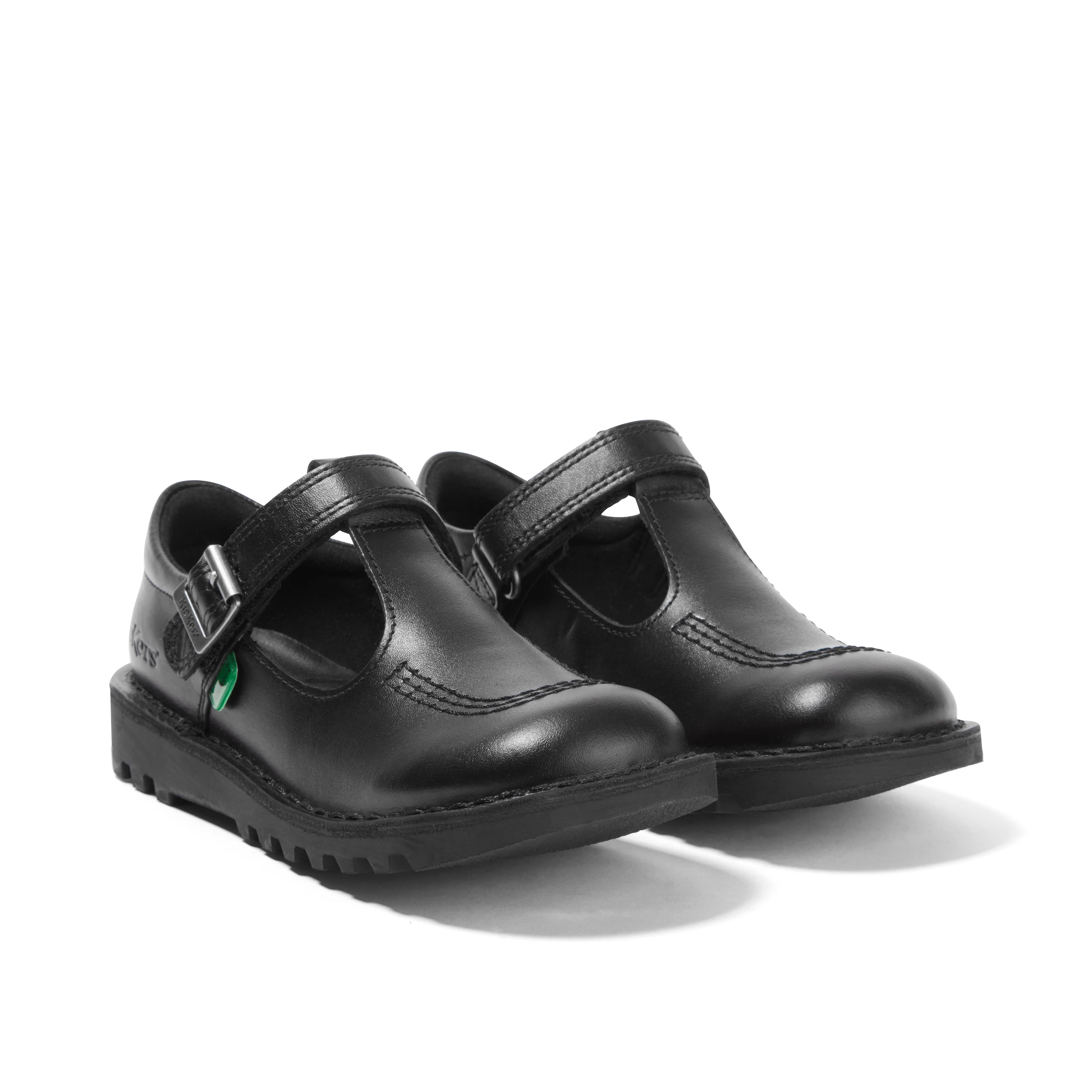 Junior Girls Kick T Bar Vel Leather Black - Image 3