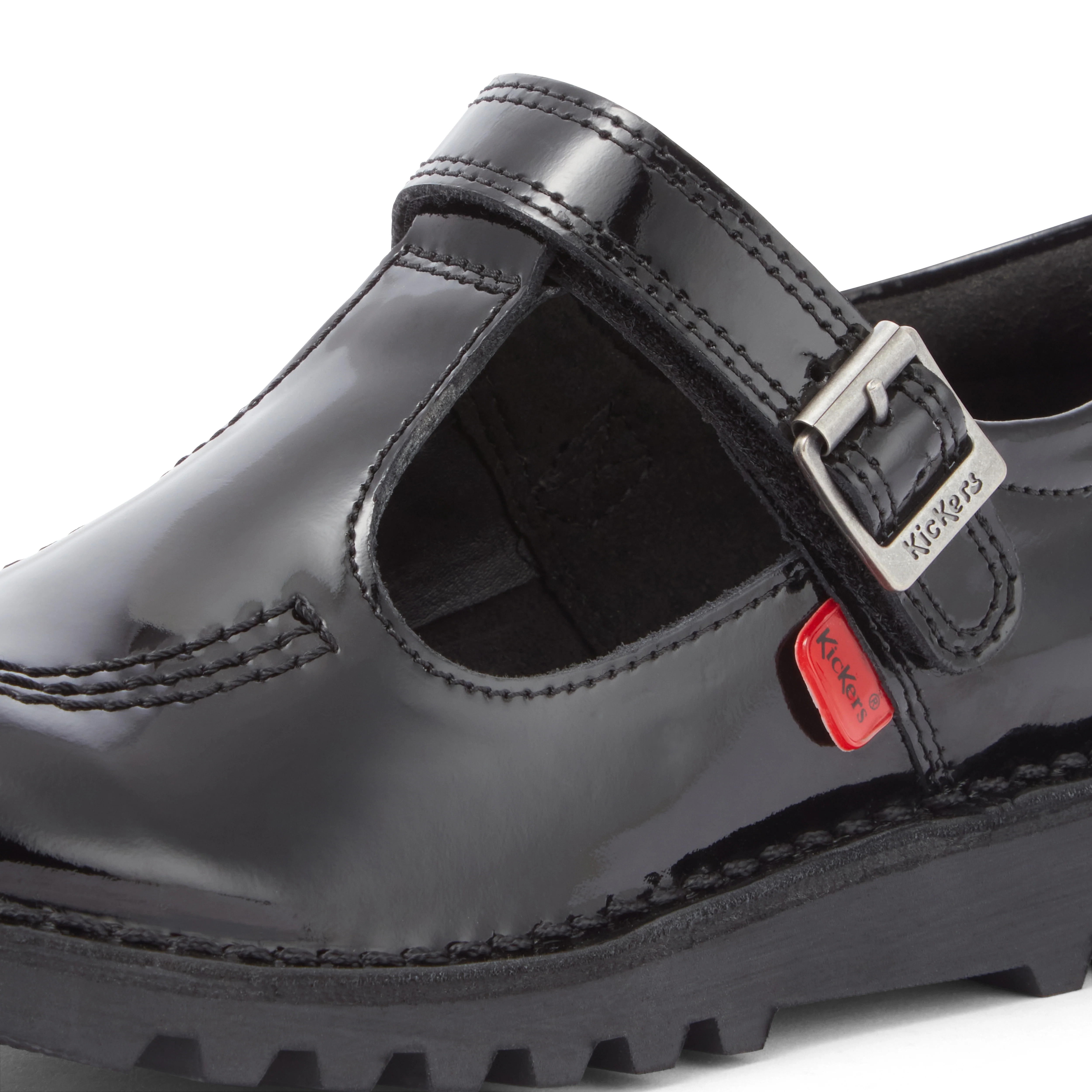 Junior Girls Kick T Bar Vel Patent Leather Black - Image 6