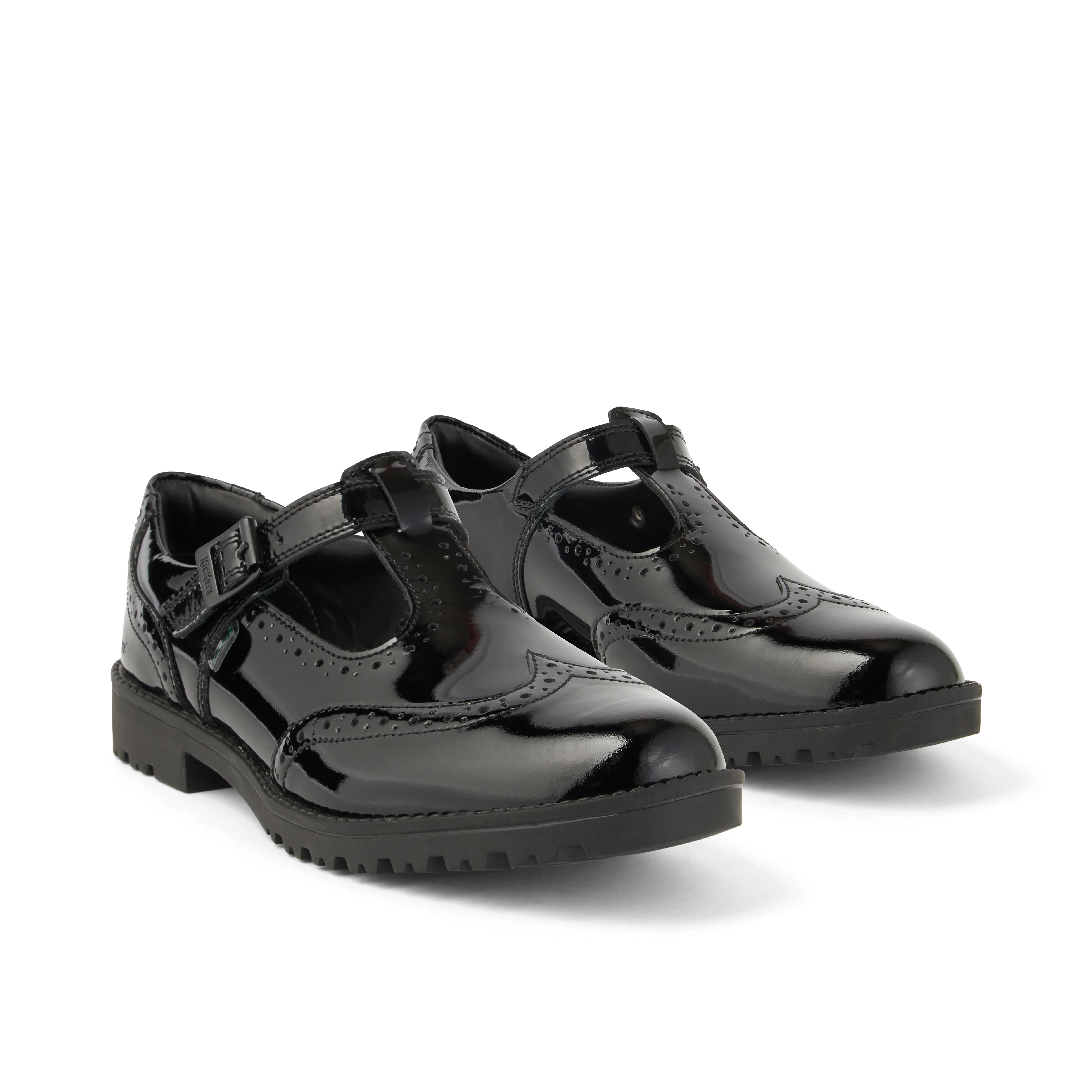 Junior Girls Lachly Brogue T-Bar Patent Leather Black - Image 3