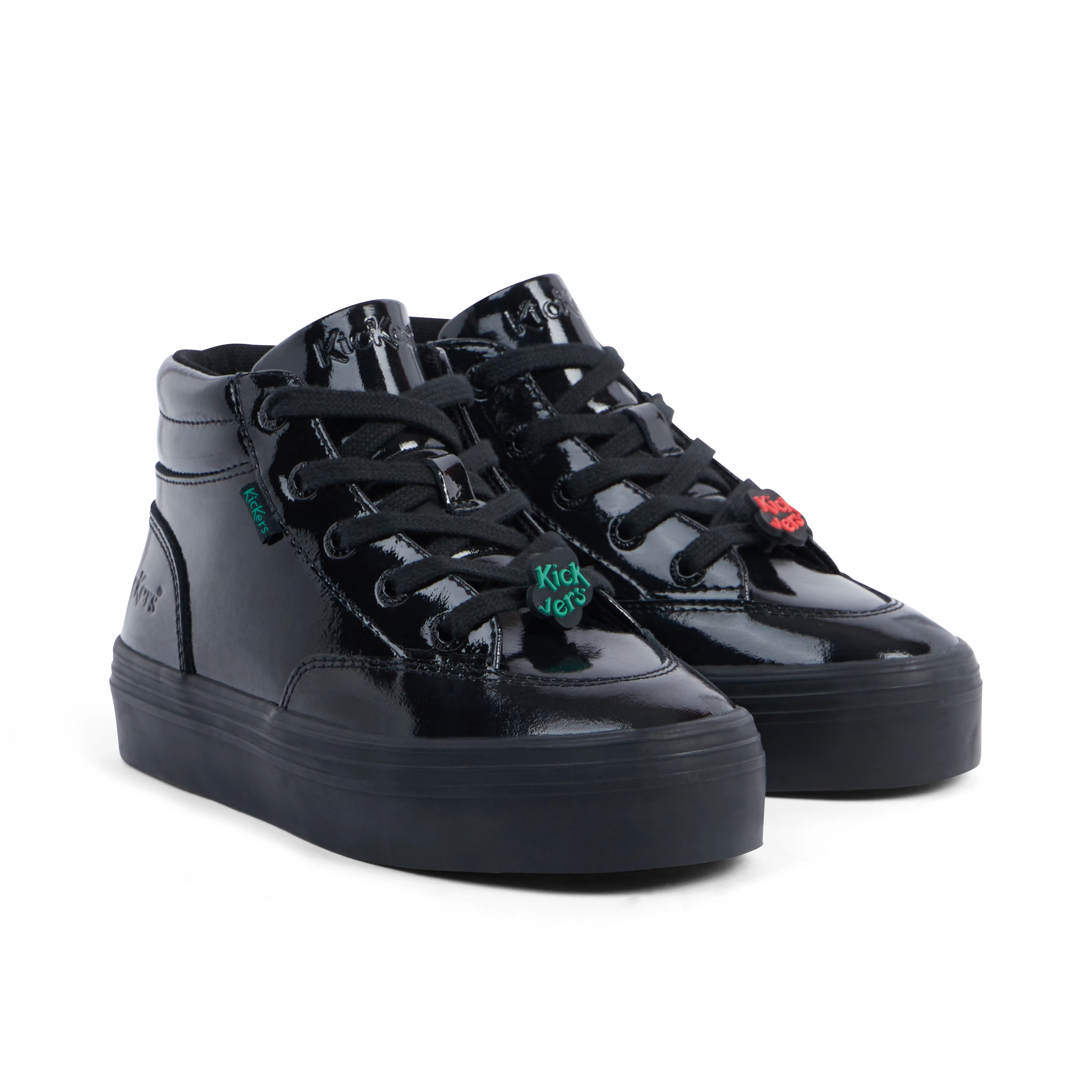 Junior Girls Tovni Stack Hi Flower Patent Leather Black - Image 3
