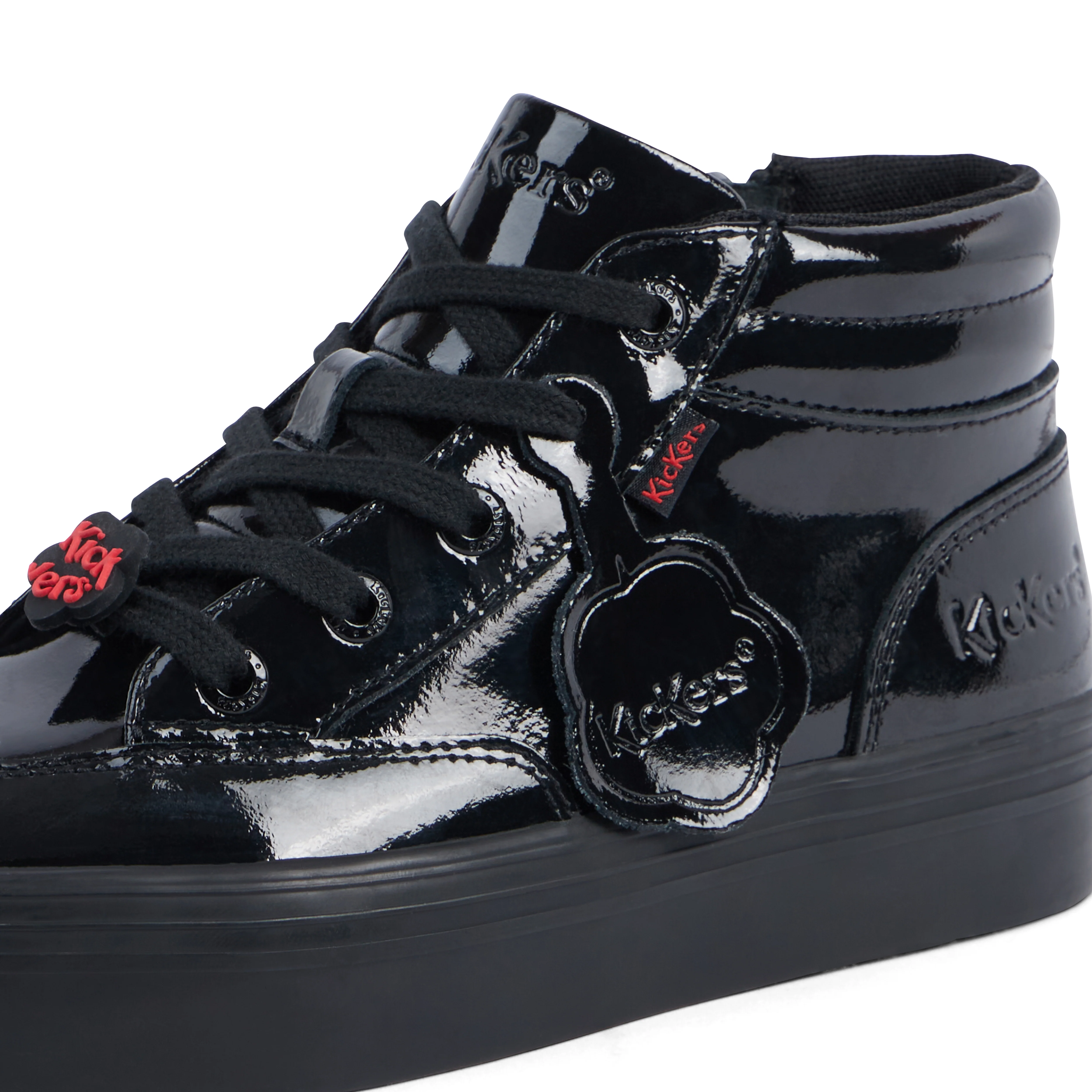 Junior Girls Tovni Stack Hi Flower Patent Leather Black - Image 6