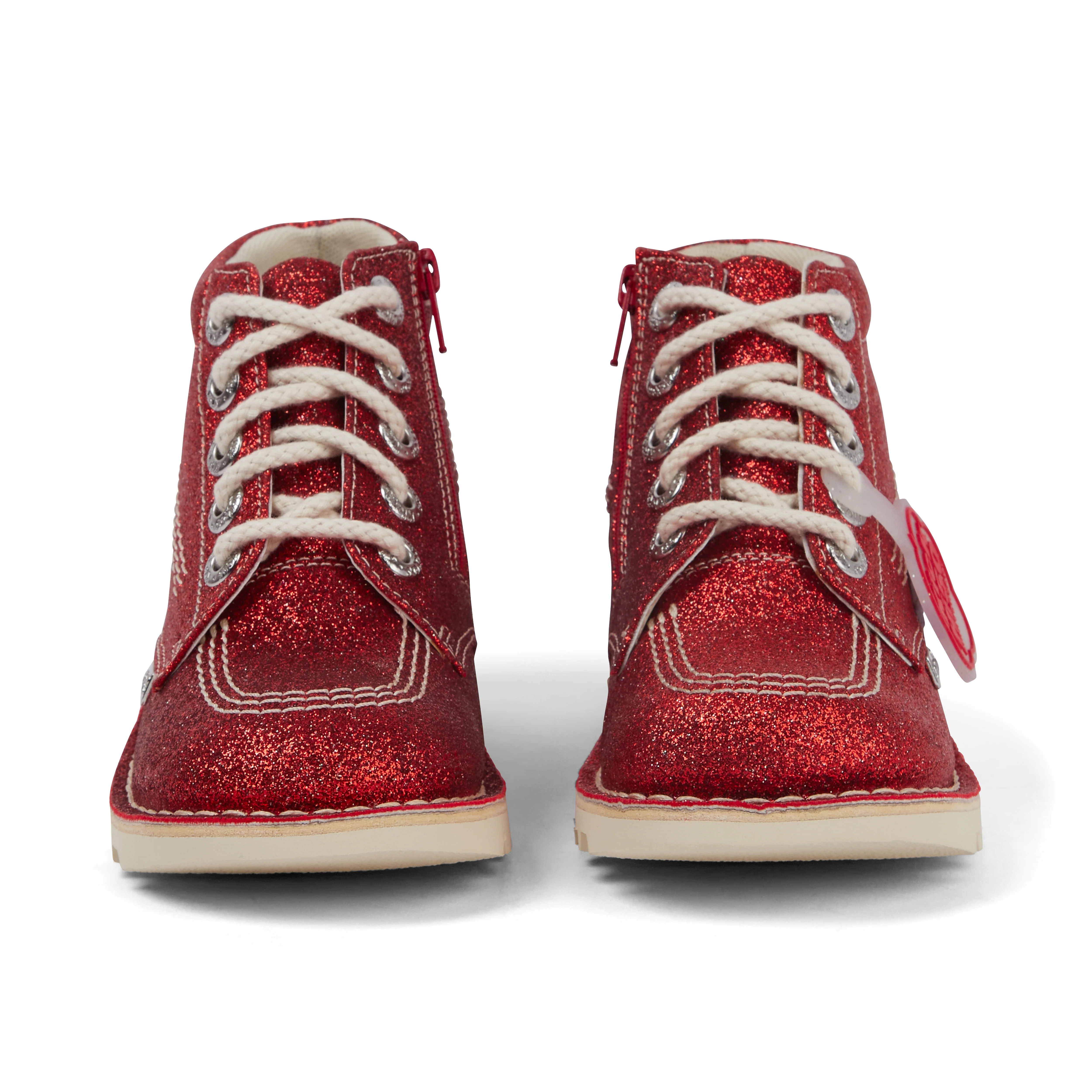 Junior Unisex Kick Hi Glitter Shoes Red - Image 2