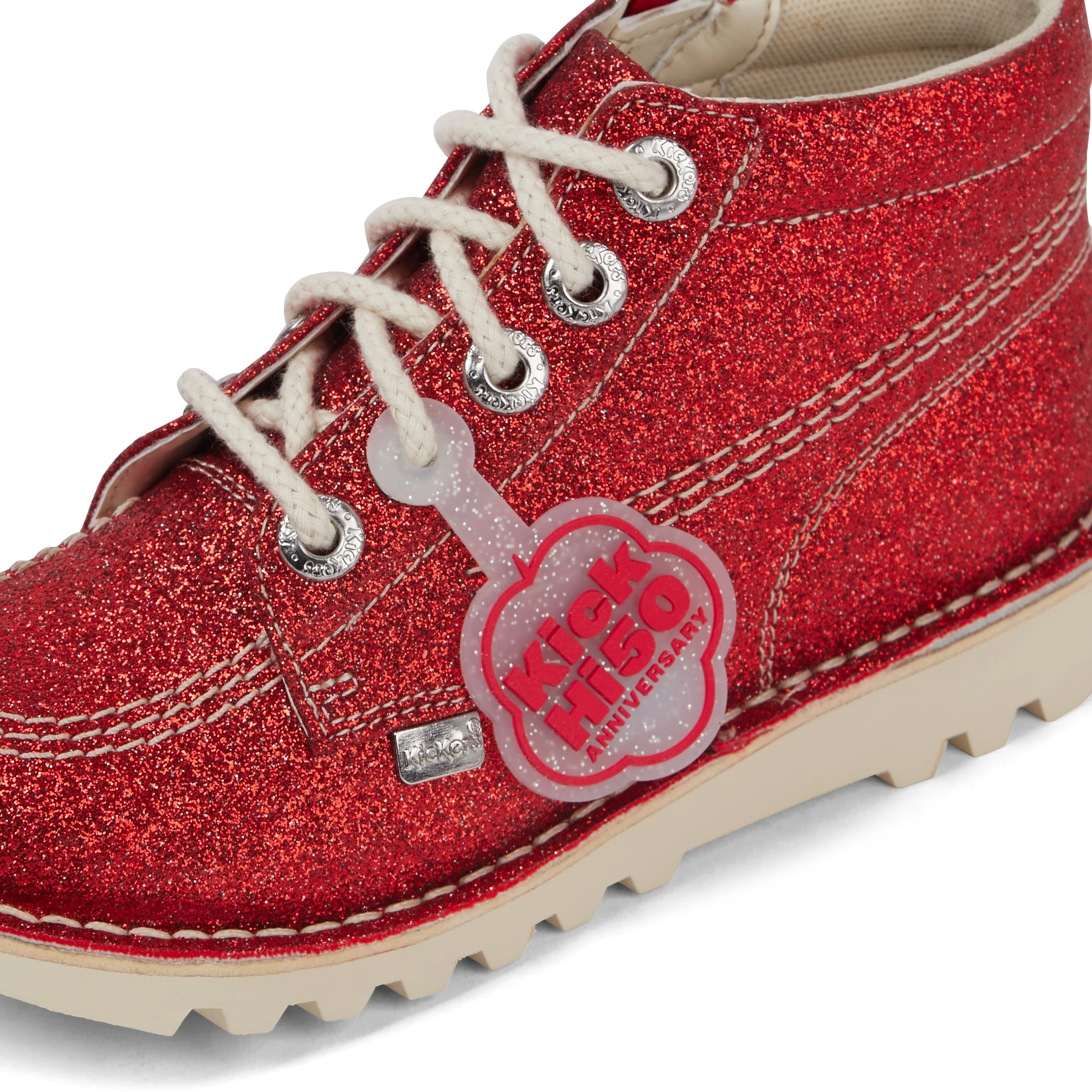 Junior Unisex Kick Hi Glitter Shoes Red - Image 6