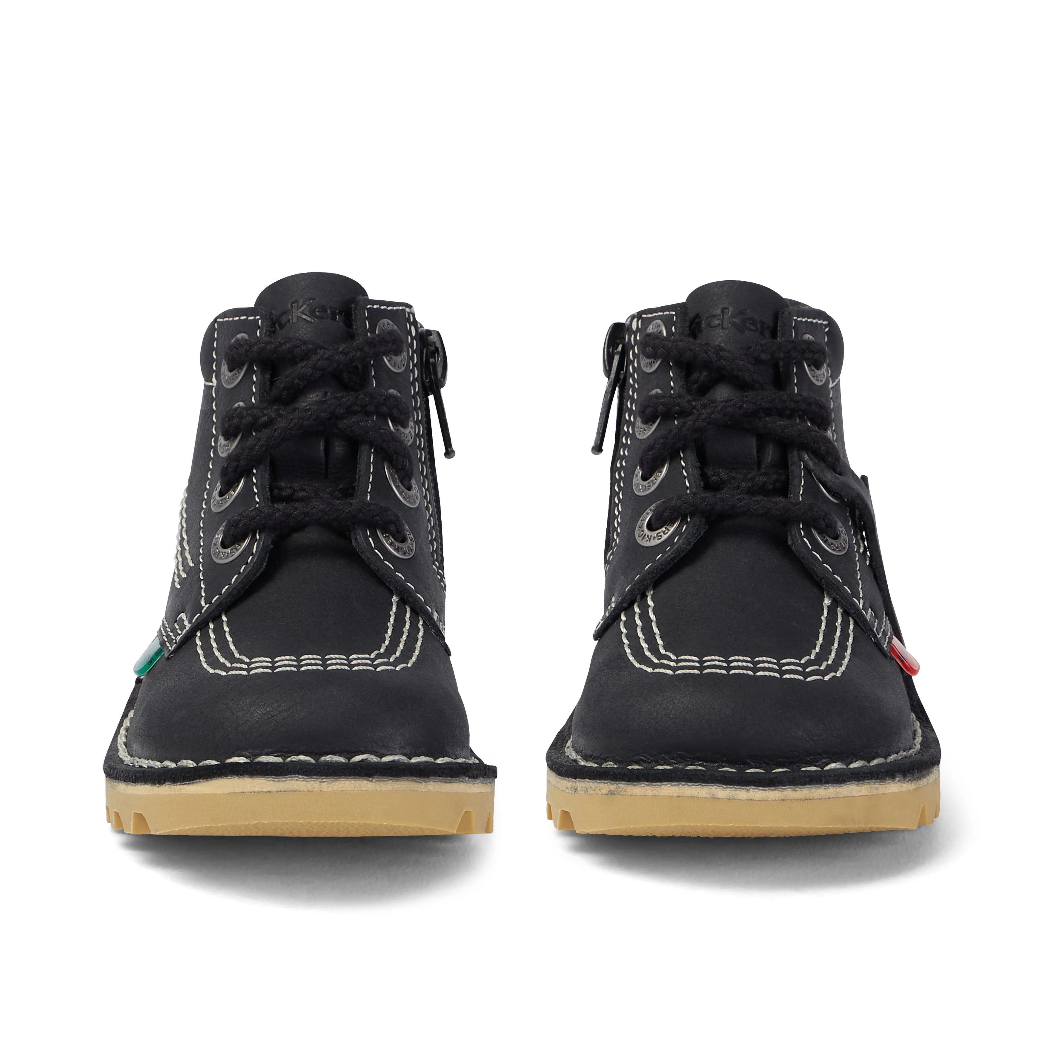 Junior Unisex Kick Hi Zip Leather Black/White - Image 2