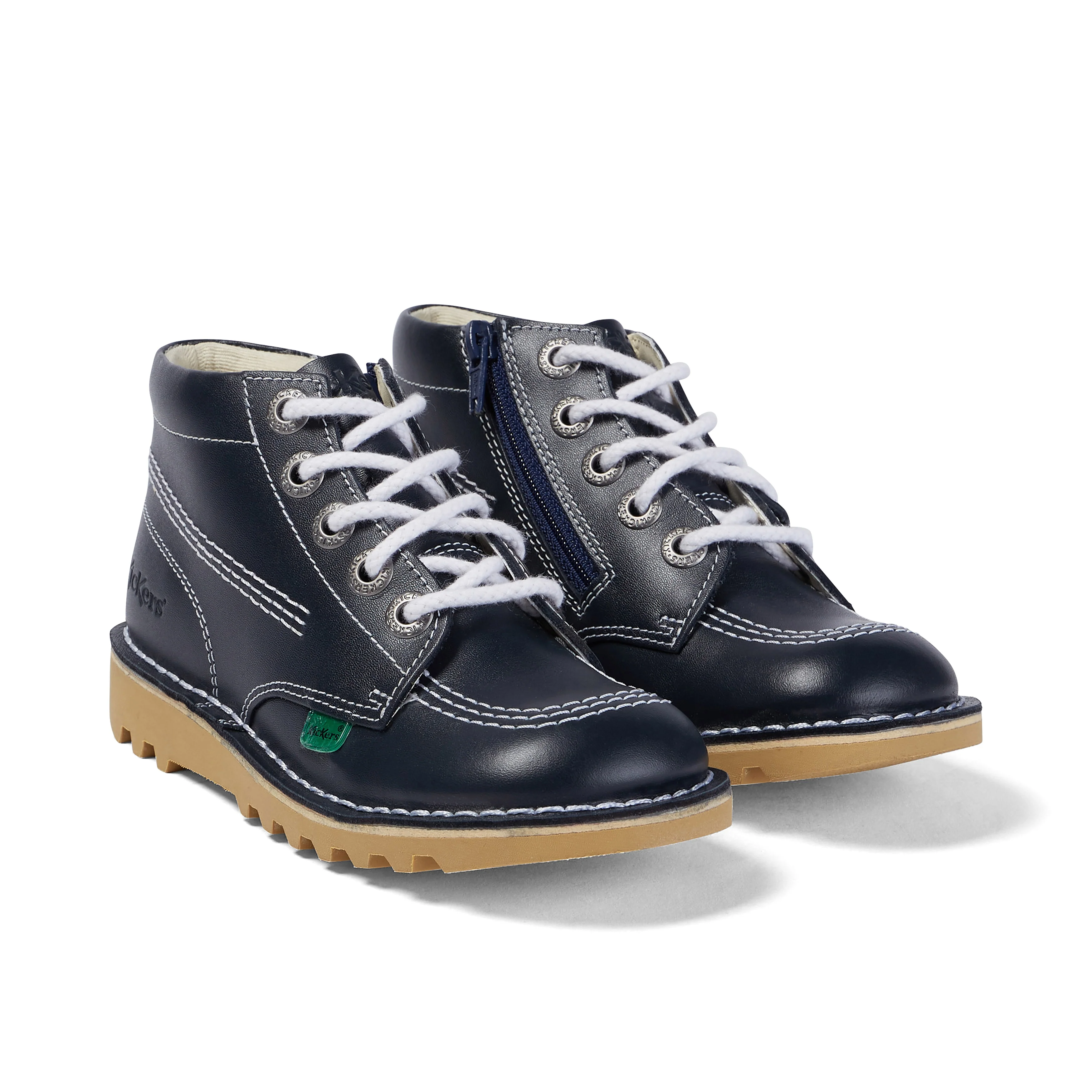 Junior Unisex Kick Hi Zip Leather Navy - Image 3
