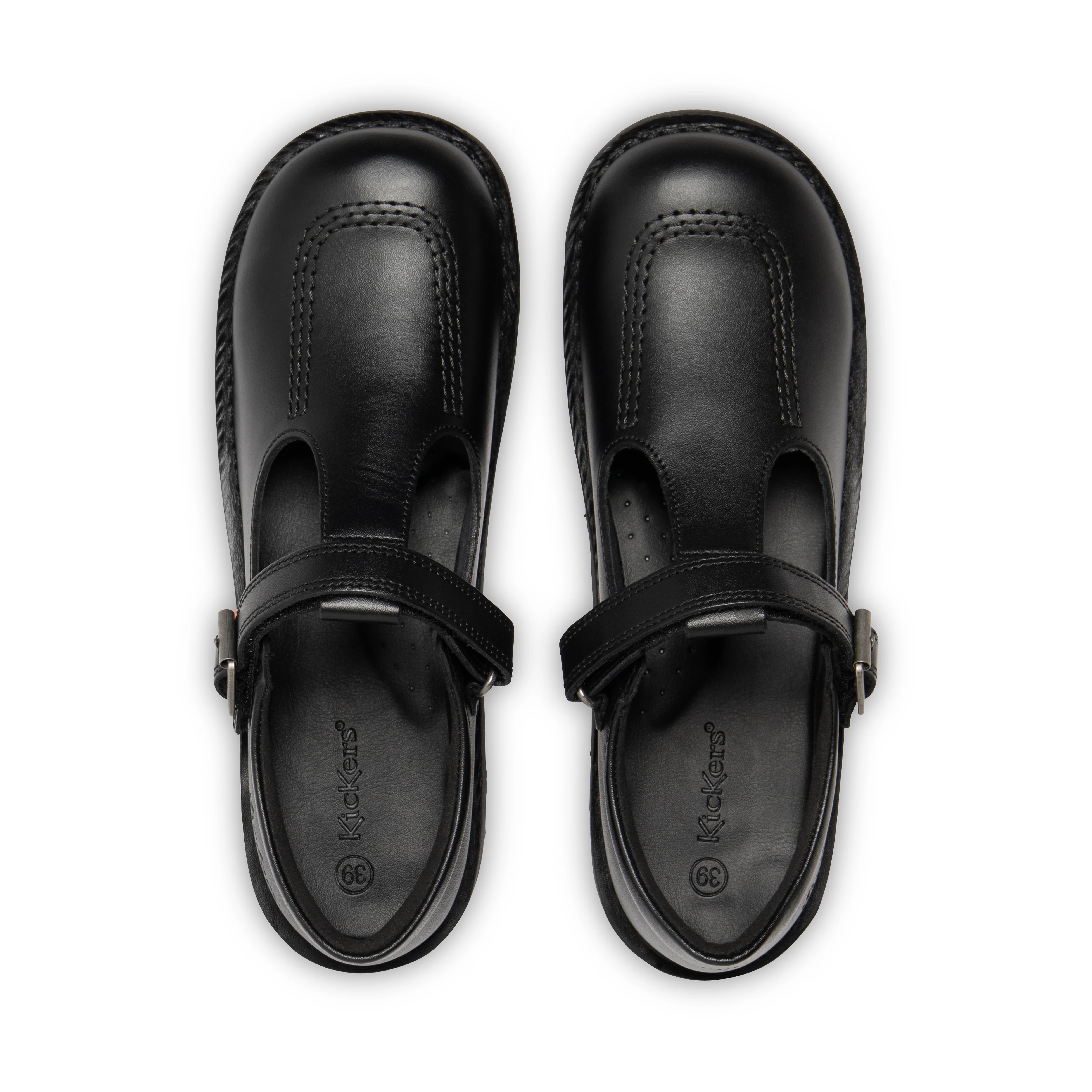 Youth Womens Kick T Bar Vel Leather Black - Image 4