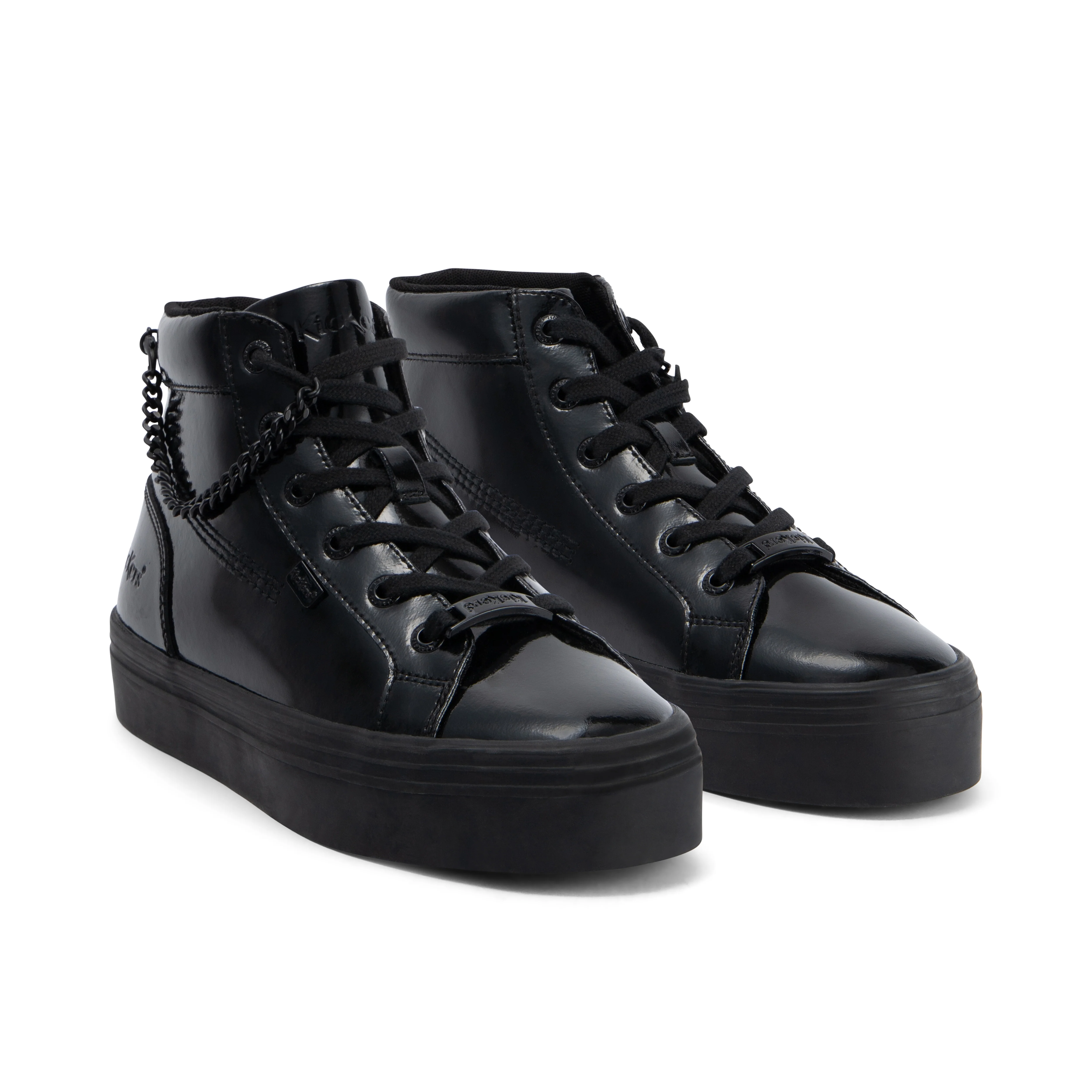 Youth Womens Tovni Hi Stack Chain Patent Leather Black - Image 3