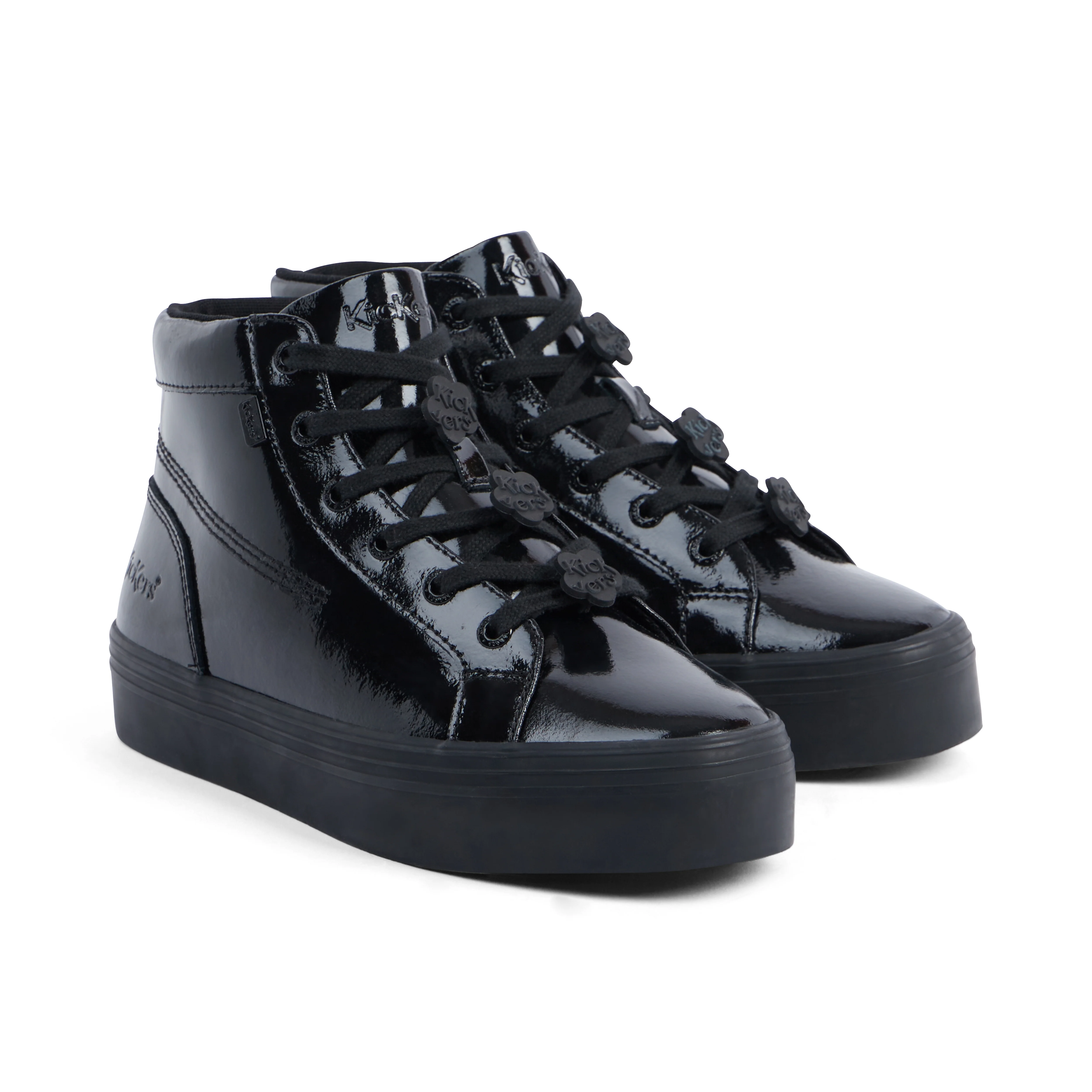 Youth Womens Tovni Stack Hi Flower Patent Leather Black - Image 3